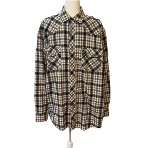 Outdoor Life Plaid Flannel‎ Shirt Mens Xlarge Blue Pearl Snap Western Work Wear